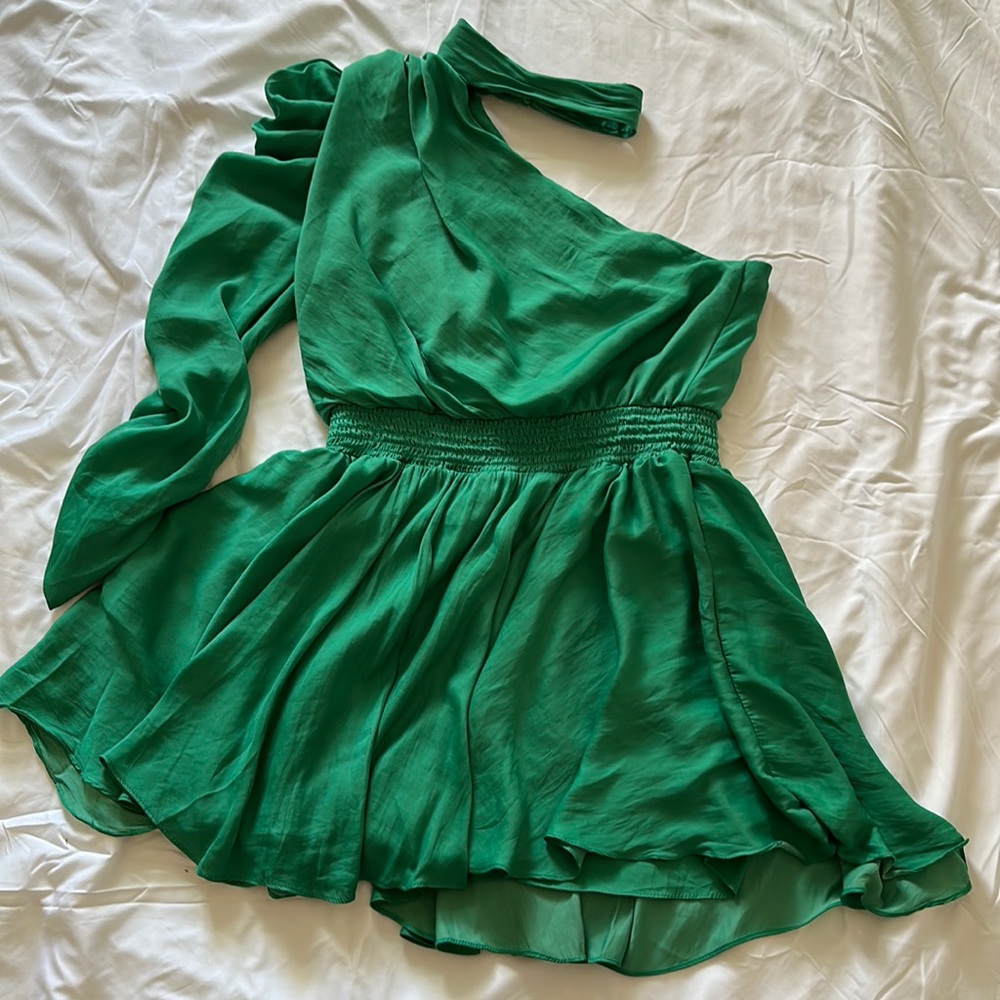 Green one shoulder dress
